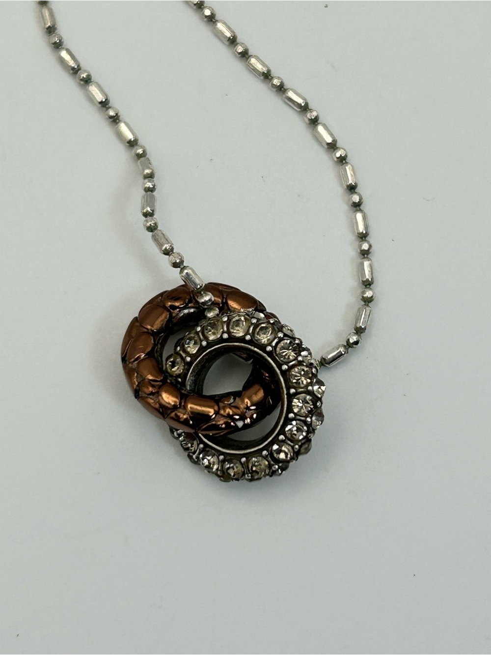 Brighton Pebble Pave Necklace 18" Bronze & Clear Crystal Rings Pendant - Picture 8 of 11